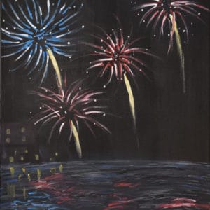 Fireworks over the water acrylic painting